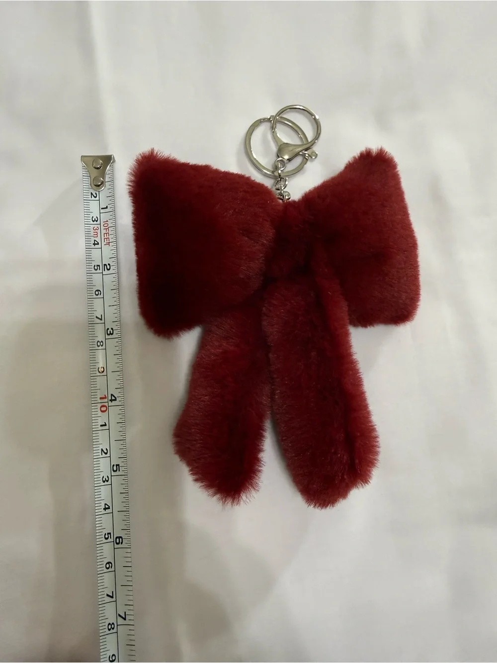 Beautiful Plush Bow Keychain Charm - Burgundy